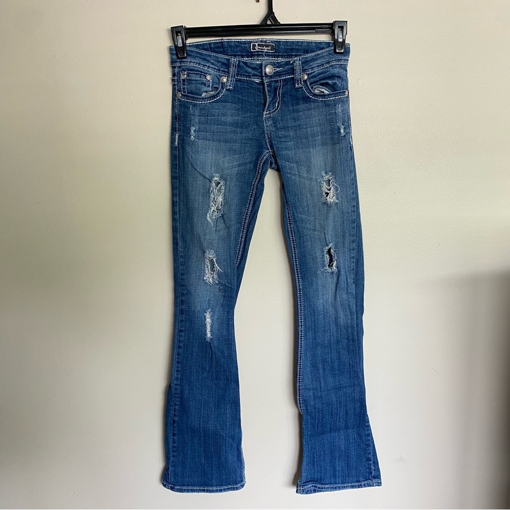 Soundgirl Jeans Juniors Size 5 Distressed with Holes and Beading Bootcut